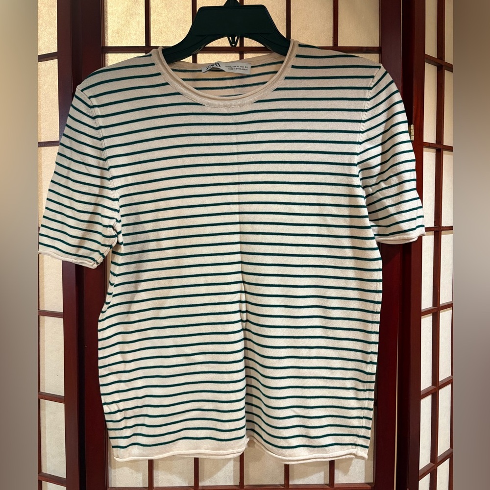 Zara Cream Tee with Green Stripes